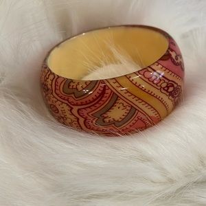 Bangle bracelet acrylic paisley design thick chunky wide colorful statement